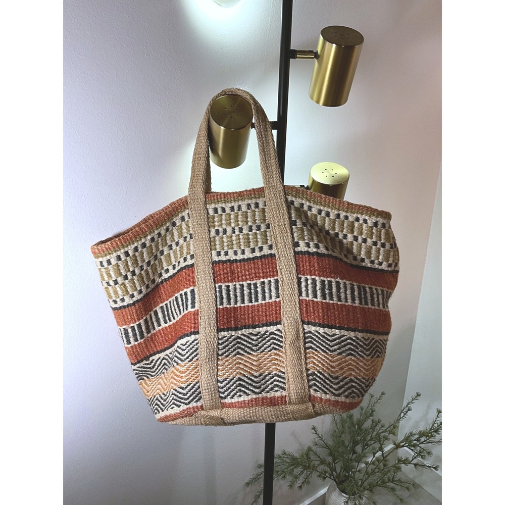 Market bag woven jute XL natural fibers sustainable burlap woven handmade fall